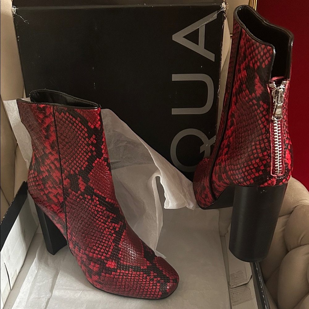 Aqua Red Snake Print Heeled Boots